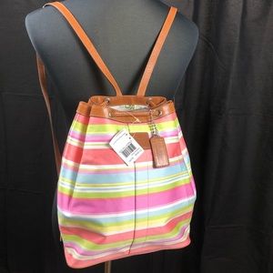Coach Multicolor Drawstring Beach Stripe Backpack